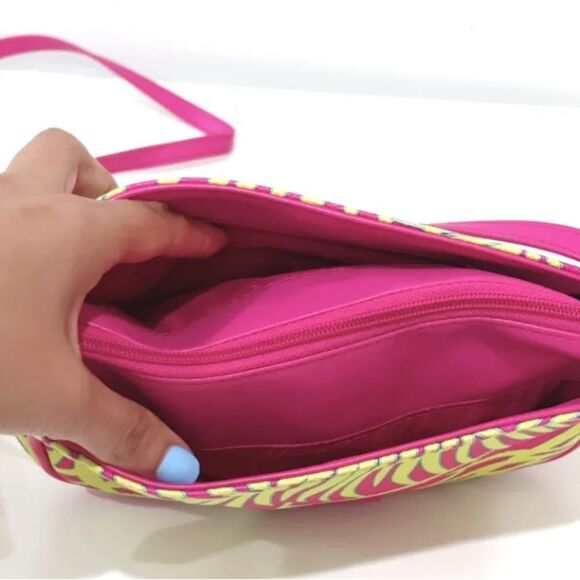 EUC Vera Bradley Pink & Neon Green Palm Fronds Faux Leather Small Crossbody Bag - Picture 8 of 8